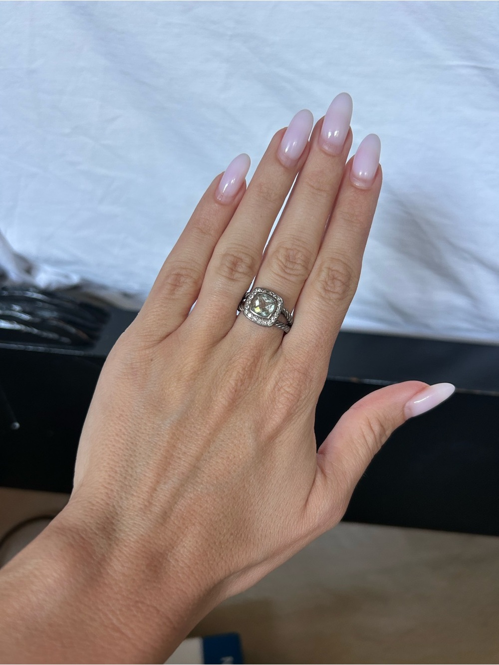 David Yurman Silver Cable Halo Ring with Prasiolite center stone - Picture 2 of 10